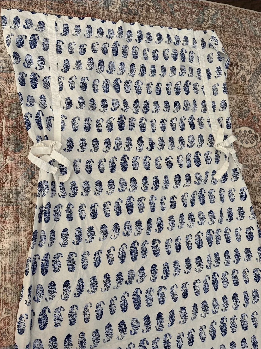 Threshold 63” Royal Blue Paisley on White Tie-up Shade Curtain Panel